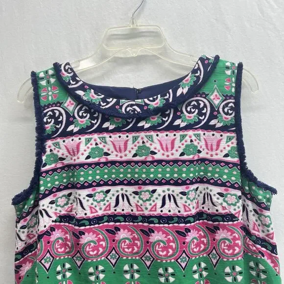 Talbots Fringe Paisley Geometric Print Sleeveless Sheath Dress Size 16P Lined